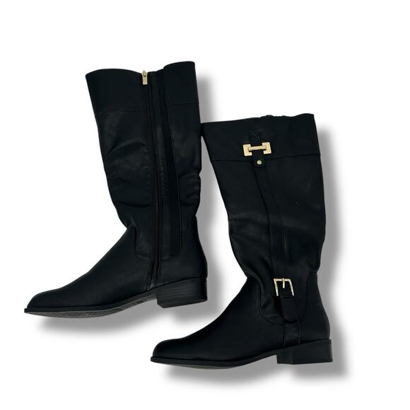 NEW Jones New York Tall Black Riding Boots Size 8 Leodenn Gold Equestrian NWT - Picture 1 of 12